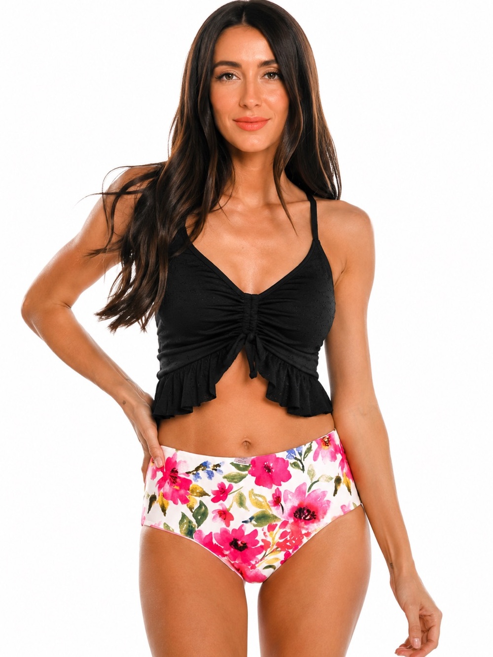 Coral Reef Floral High Waist Bikini Swim Bottoms only - Size 8/10 NWOT